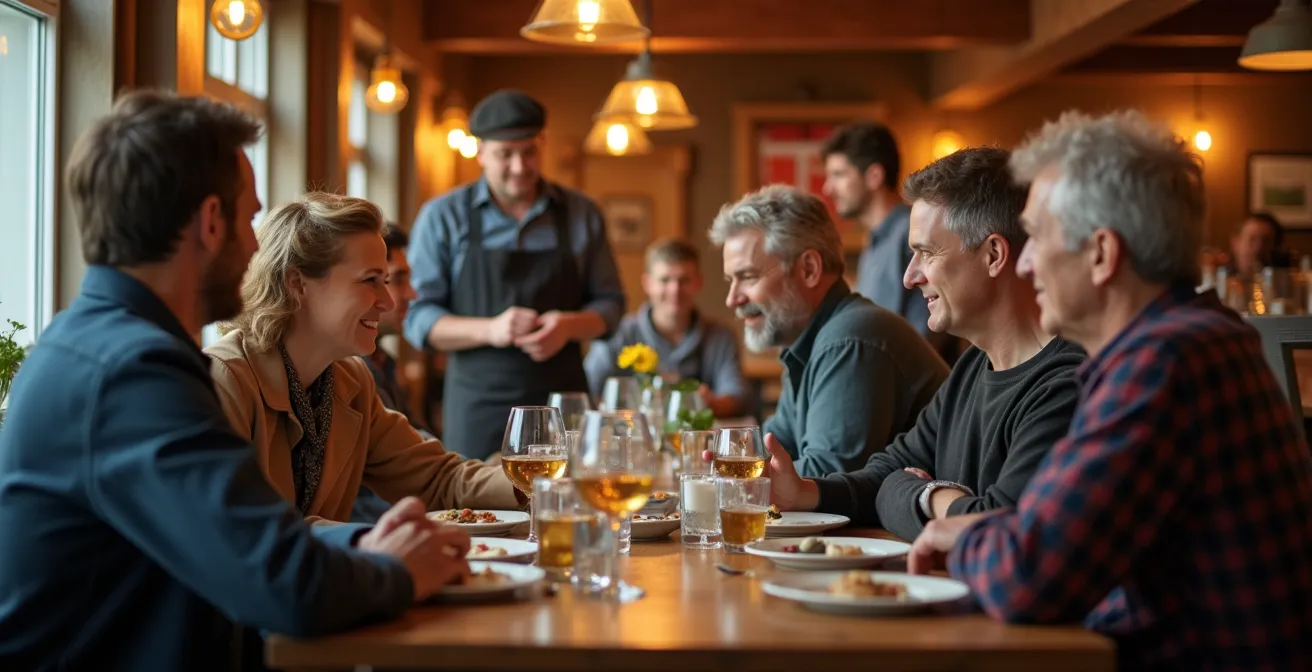 Einheimischer Gasthof mit handgeschriebener Speisekarte und lokalem Publikum