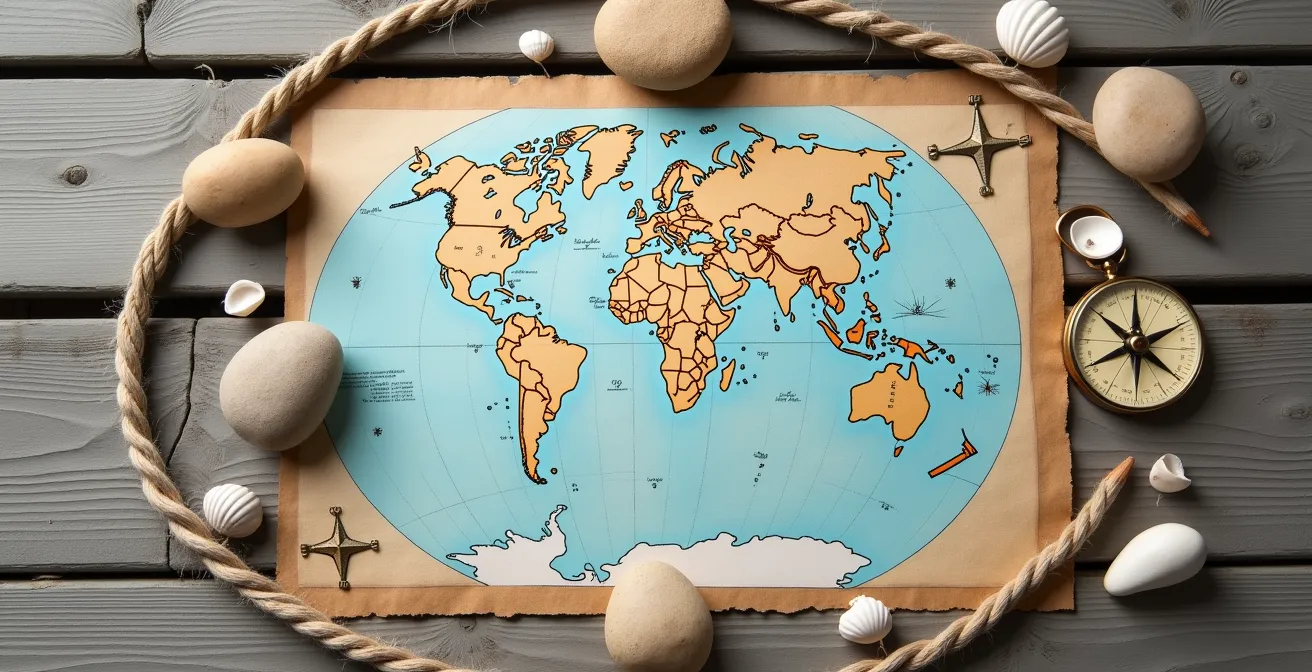 Übersichtskarte der Ostseeküste mit markierten Aktivitätszonen für Sport, Kultur und Entspannung