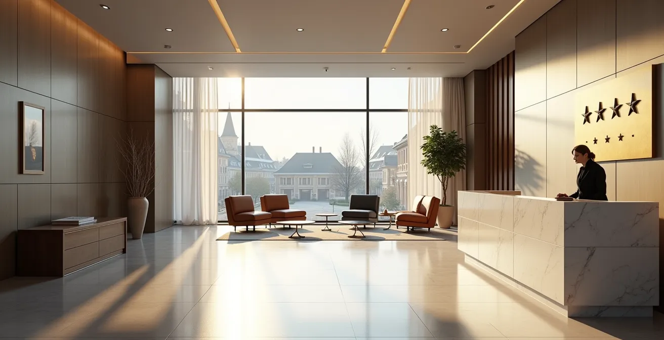 Vergleich zwischen DEHOGA-Sternen für ein deutsches Hotel und den subjektiven Online-Bewertungen von Gästen.