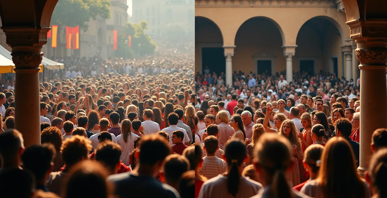 Überfüllte Festival-Szene kontrastiert mit ruhigerem alternativen Veranstaltungsort