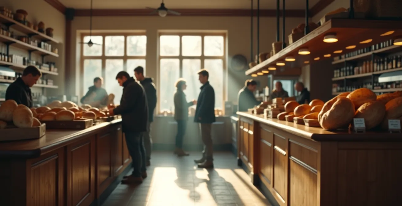 Kunden in einer deutschen Bäckerei folgen unsichtbaren Warteschlangenregeln