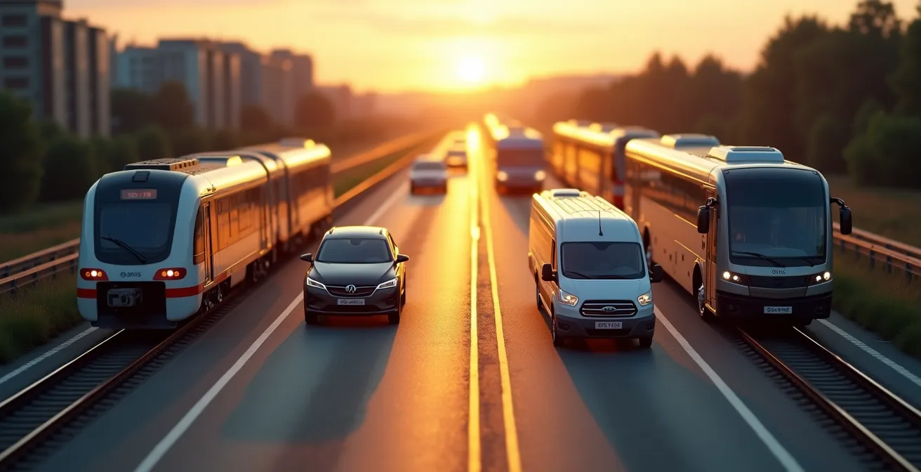Visuelle Darstellung der optimalen Verkehrsmittelwahl nach Strecke und Zweck