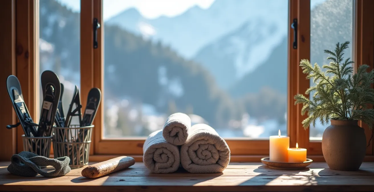 Verschiedene Winteraktivitäten in den Alpen nebeneinander dargestellt